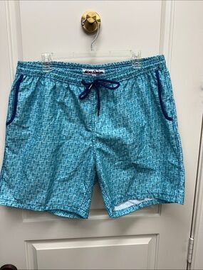 Mr.Swim Teal Blue Geometric Men’s Swim Trunks